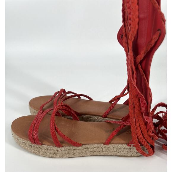 FREE PEOPLE Red Braided Leather Bondi Tall Gladiator Espadrilles Sandals - Picture 12 of 16